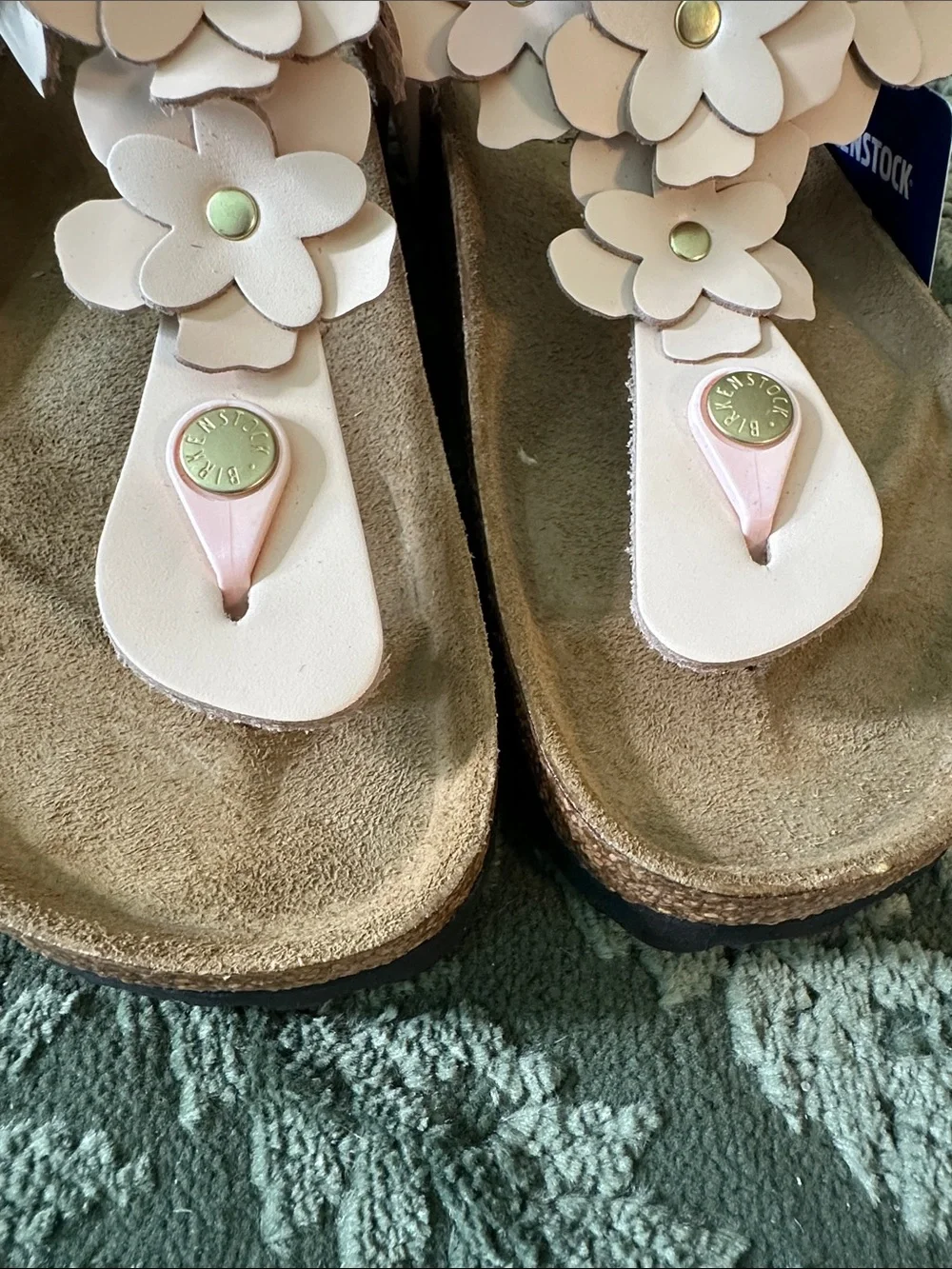 Birkenstock Gizeh Pink Floral Leather Thong Sandals - Picture 3 of 9